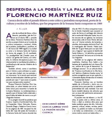 Florenio Martínez Ruiz recordado en "Clariná" la revista de la Semana Santa de Cuenca 2013