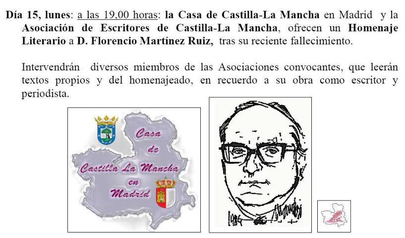 Homenaje literario a Florencio Martínez Ruiz de la Asociación de Escritores de CLM en la Casa de CLM en Madrid (15-Abril-7 Tarde)