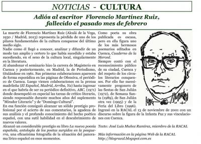 "Entrelíneas" la publicación de la Biblioteca Municipal de Cuenca recuerda la figura del escritor y periodista conquense Florencio Martínez Ruiz