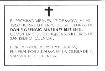Entierro de las cenizas de Florencio Martínez Ruiz en el Cementerio de Conquenses Ilustres de San Isidro de Cuenca